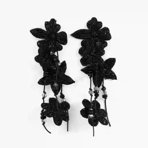 Aros Fiesta Largos Flores Negro