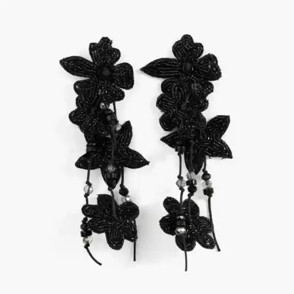Aros Fiesta Largos Flores Negro