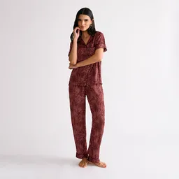 Pijama Dreamy Camisero Palmeras M Burdeo