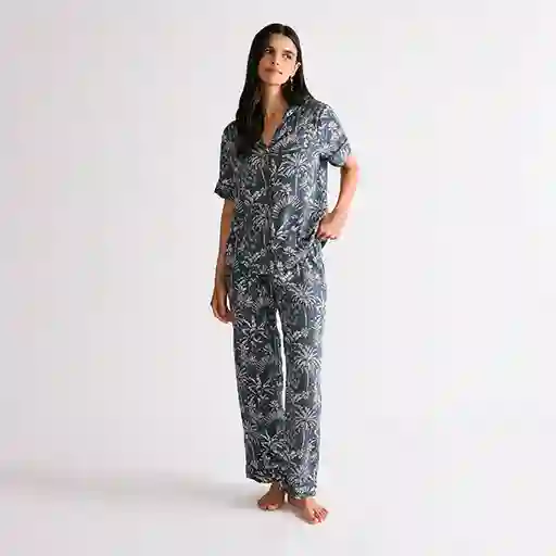 Pijama Dreamy Camisero Palmeras M Azul