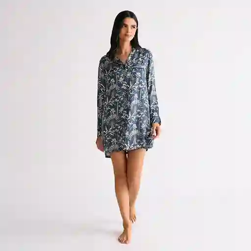 Pijama Dreamy Camisero Palmeras M Azul
