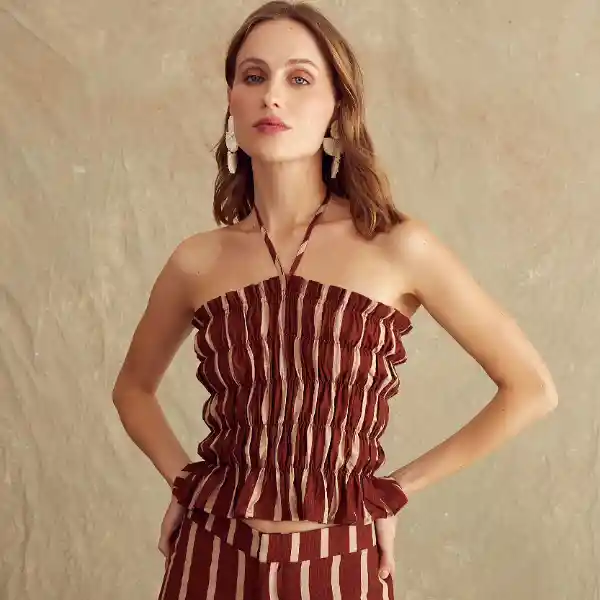 Top Paradiso Strapless Líneas M Café