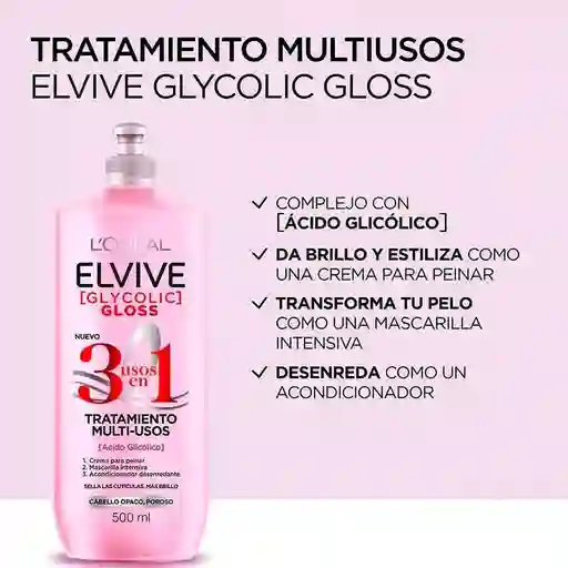 Elvive Glycolic Gloss 3 En 1 Tratamiento 500 Ml