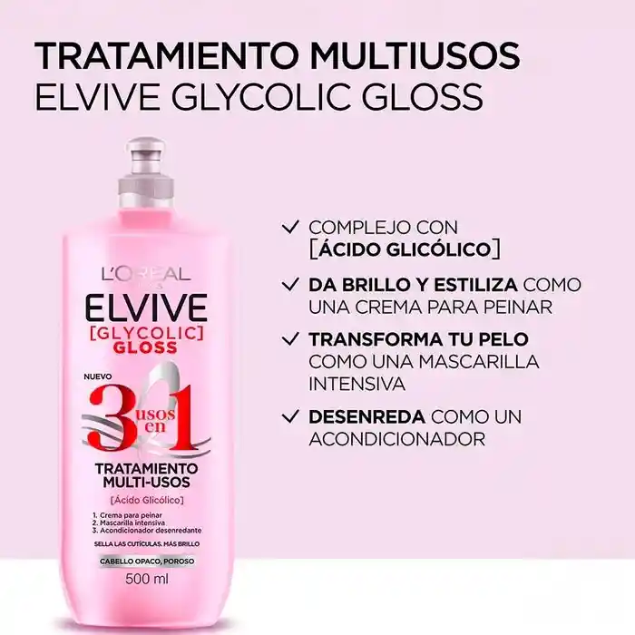 Elvive Glycolic Gloss 3 En 1 Tratamiento 500 Ml
