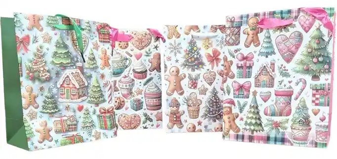 Bolsa De Regalo Con Diseño De Galletas Navideñas 25x30x10 Cm