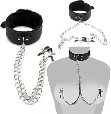 Collar De Sumisión Con Clip Para Pezones