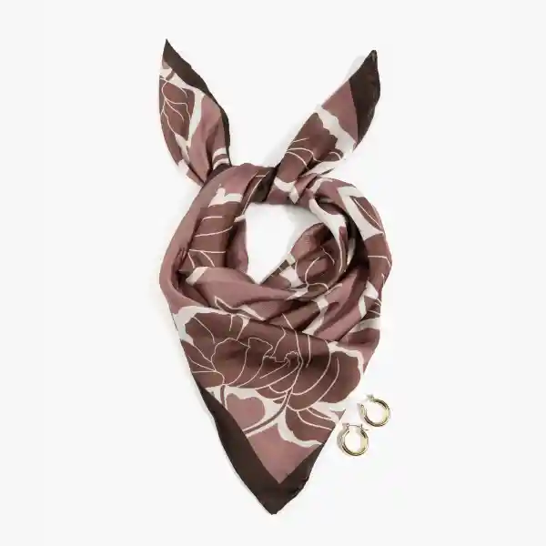 Set Pañuelo Y Aros Hojas Rosado