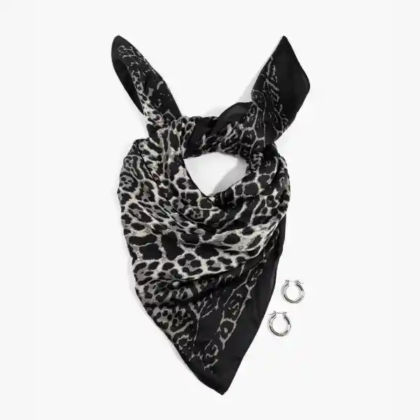 Set Pañuelo Y Aros Diseño Animal Print Negro