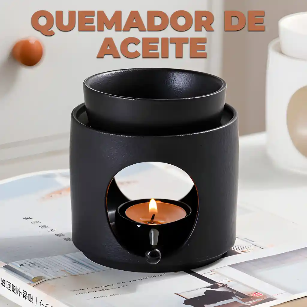 Porta Vela Difusor Quemador Aceite De Cerámica Negro Hogar Aromaterapia