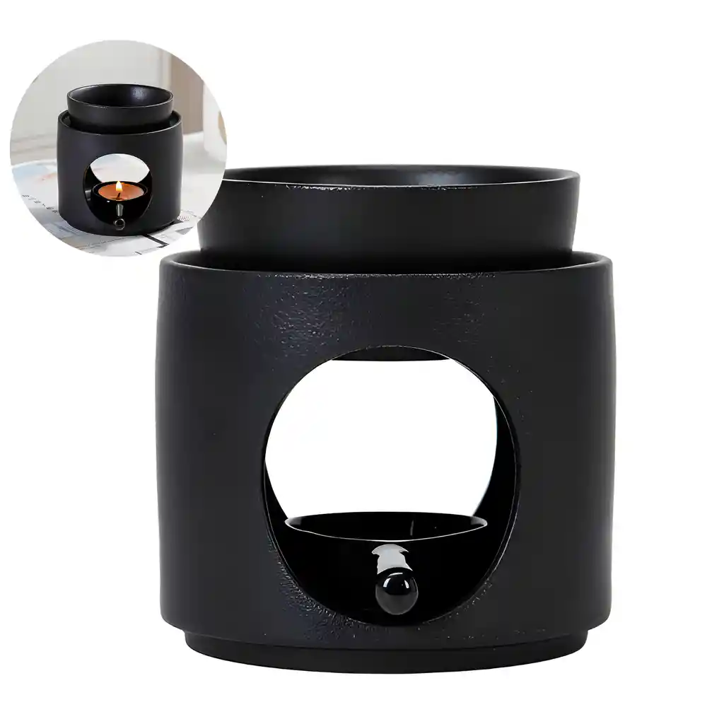 Porta Vela Difusor Quemador Aceite De Cerámica Negro Hogar Aromaterapia