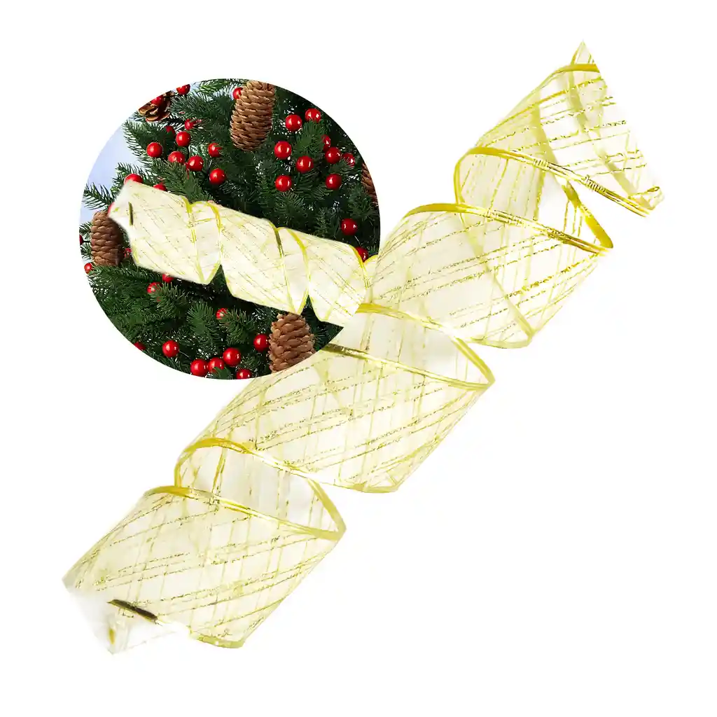 3 Cintas #2 Decorativas Navideña Dorada Arbol Hogar Oficina 6.3 Cm X 2.7 M