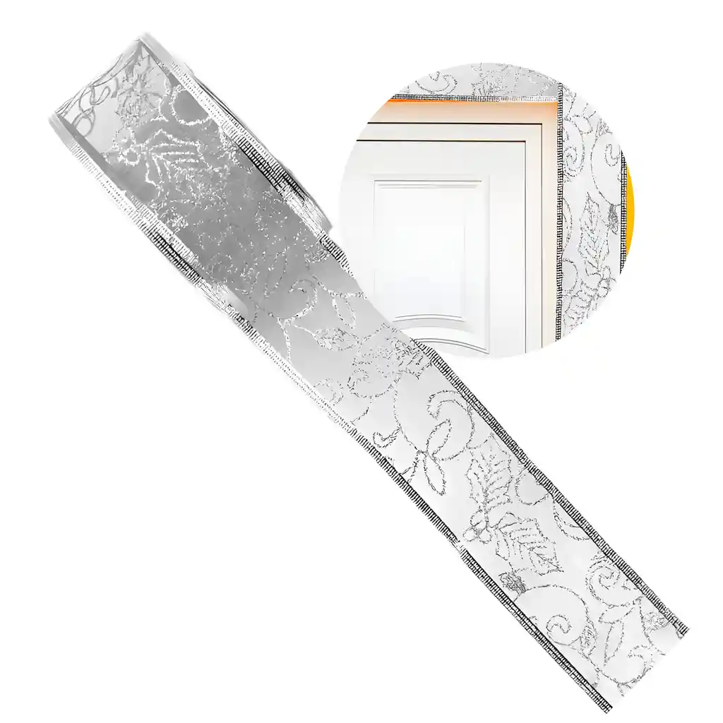 3 Cintas Decorativa De Navidad Rollo Flores Gris 6,3 Cm X 2,7 Mts