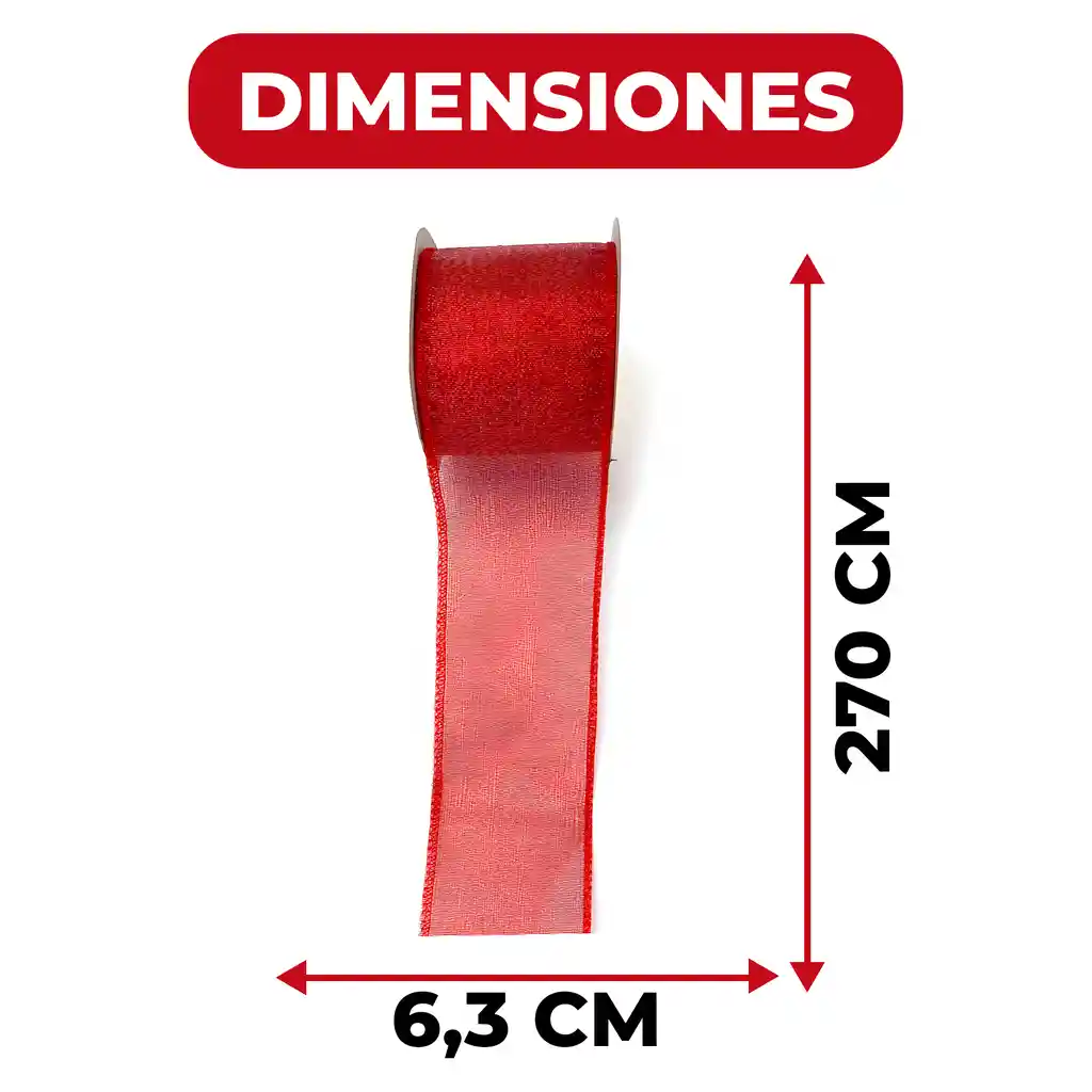 3 Cintas Navidad Decorativas Rojo 6,3 Cm X 2,7 Mts