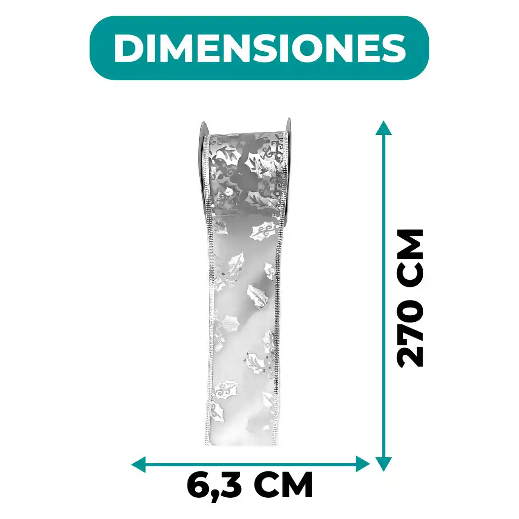3 Cintas Navidad Decorativas Gris 6,3 Cm X 2,7 Mts
