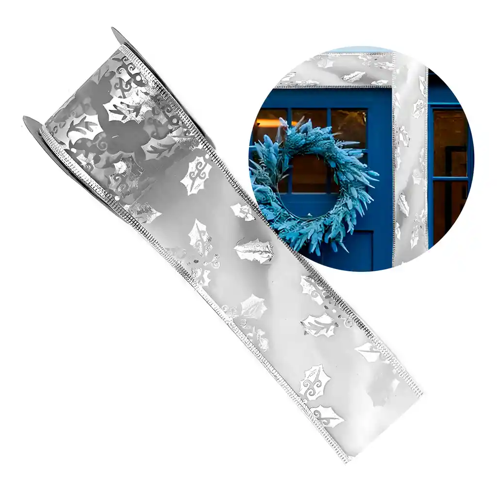 3 Cintas Navidad Decorativas Gris 6,3 Cm X 2,7 Mts
