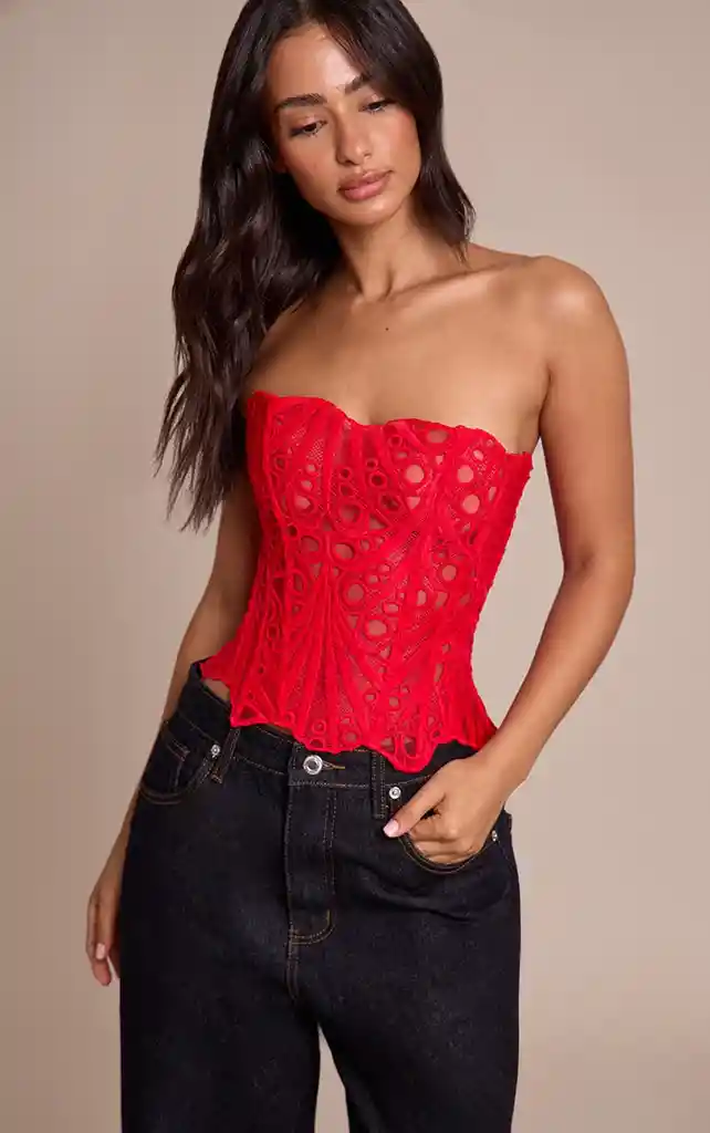 Corset Top Rojo Floral L
