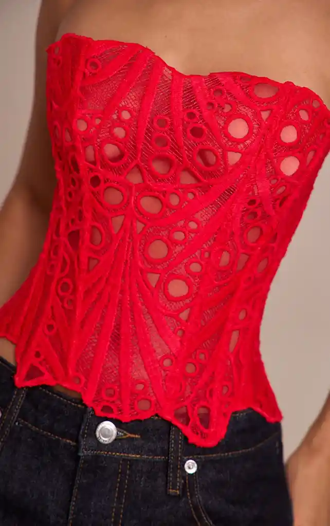 Corset Top Rojo Floral Xl
