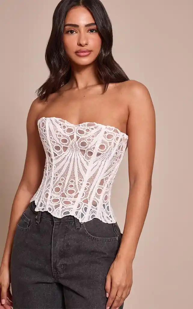 Corset Top Blanco Floral S