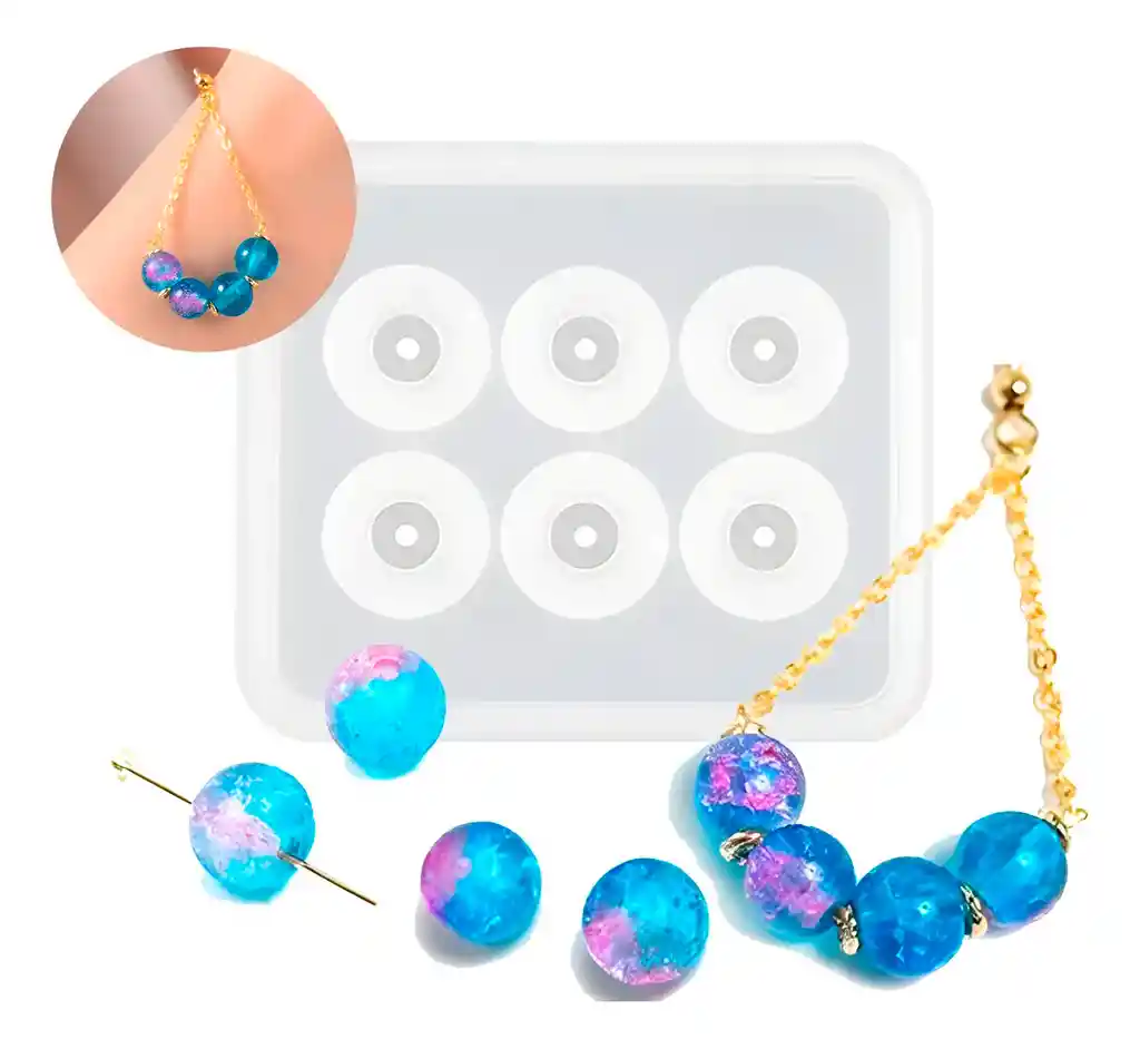 6 Moldes De Silicona Cuentas Para Pulseras Aros Resina Epoxy