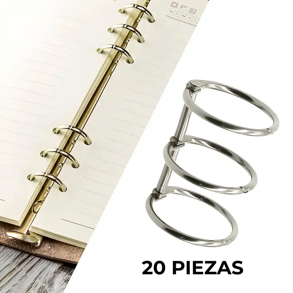 20 Anillas Encuadernación 3 Ganchos Plata 2.2 X 1.5 Cm