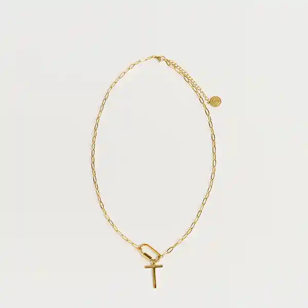 Collar Navidad Broche Charm Letra T Dorado