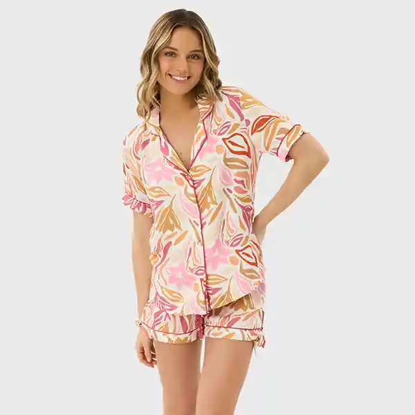 Pijama Camisero Floral Xs Rosado