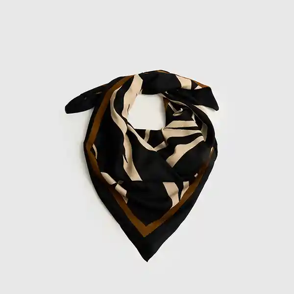 Pañuelo Woman Cuadrado Hojas Abstractas 100 X 100 Cm Negro