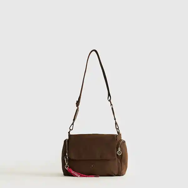 Cartera Bandolera Street Nylon Cierre Snap Café