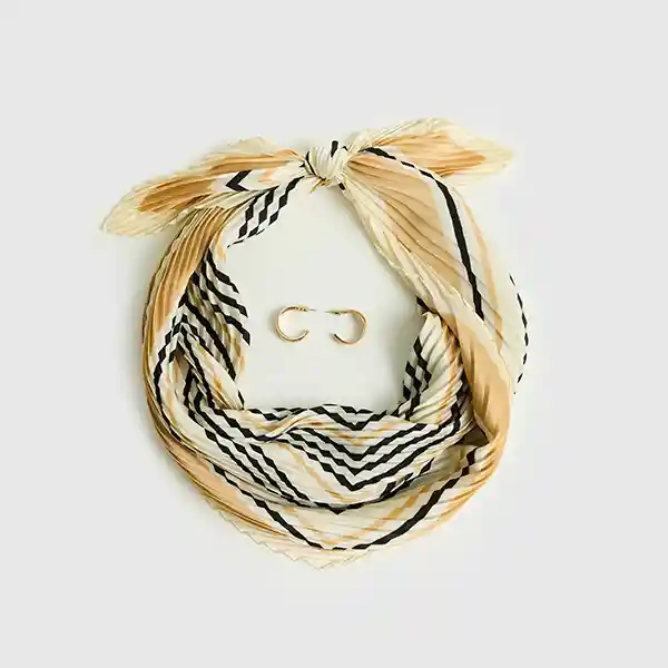 Set Pañuelo Y Aros Plisados Beige