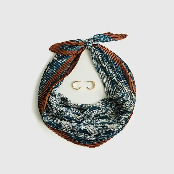 Set Pañuelo Y Aros Plisados Azul