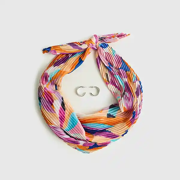 Set Pañuelo Y Aros Plisados Naranjo