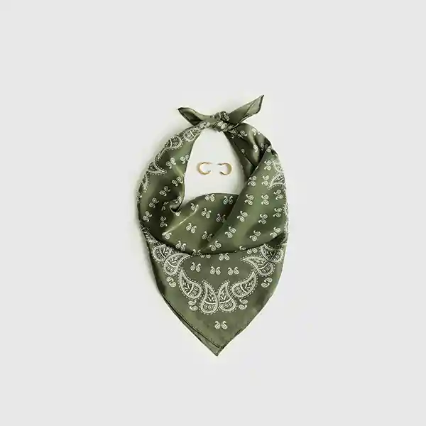 Set Pañuelo Y Aros Estampado Verde