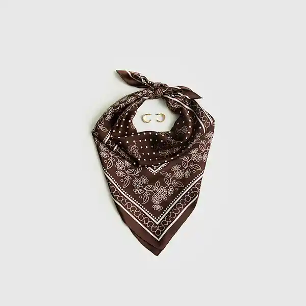 Set Pañuelo Y Aros Estampado Flores Café