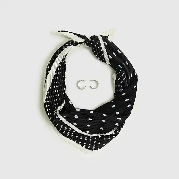 Set Pañuelo Y Aros Plisados Puntos Negro