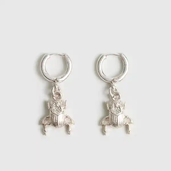 Aros Insectos Argolla Pequeña Escarabajo Plateado