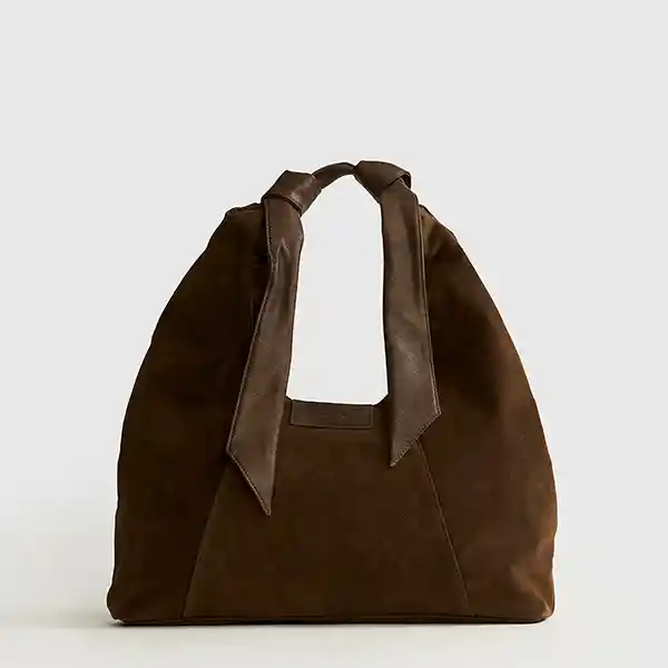 Cartera De Hombro Woman Medialuna Nudo Suede Café