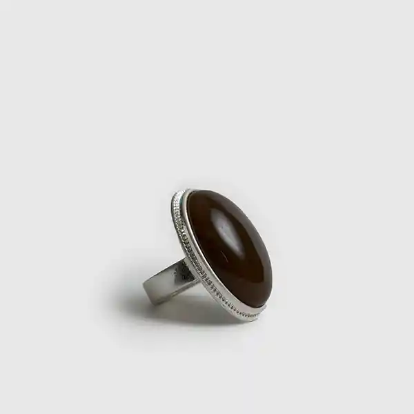 Anillo Boho Piedra Resina L Plateado