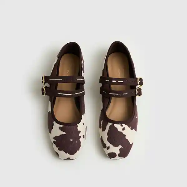 Zapato Ballerina Vaca Doble Hebilla 39 Café