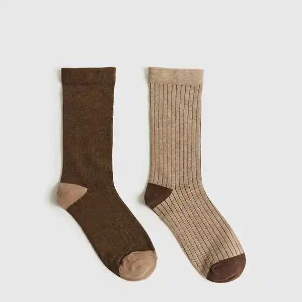 Set Calcetines Dreamy Rib Caña Alta Puntas Bicolor M/l Café