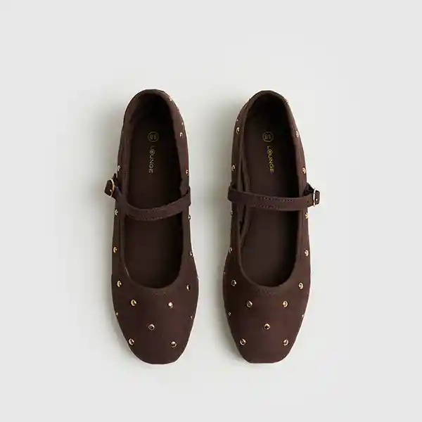 Zapato Ballerina Suede Café Tachas 40 Café