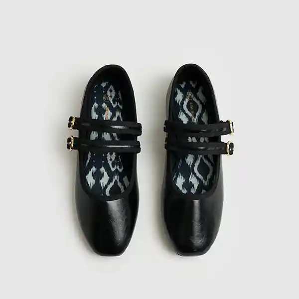 Zapato Ballerina Doble Hebilla 35 Negro