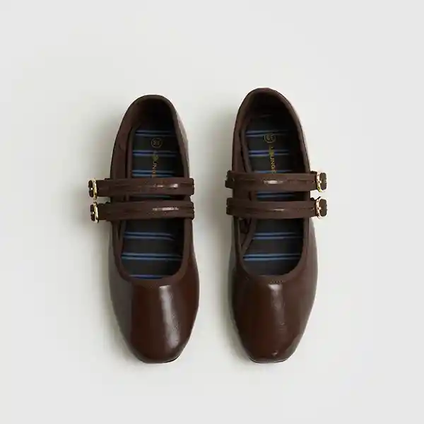 Zapato Ballerina Doble Hebilla 39 Café