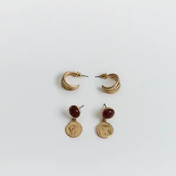 Set Aros Boho Argollas Abiertas Piedra Machacada Dorado