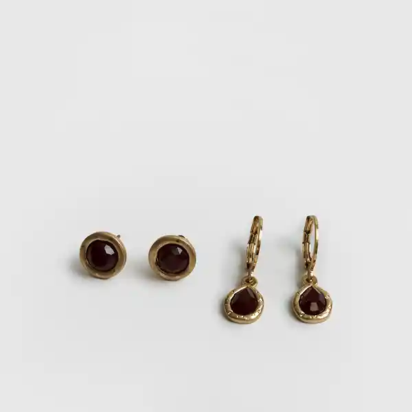 Set Aros Boho Argollas Piedra Dorado