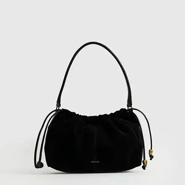 Cartera De Hombro Woman Fake Suede Ajustable Negro