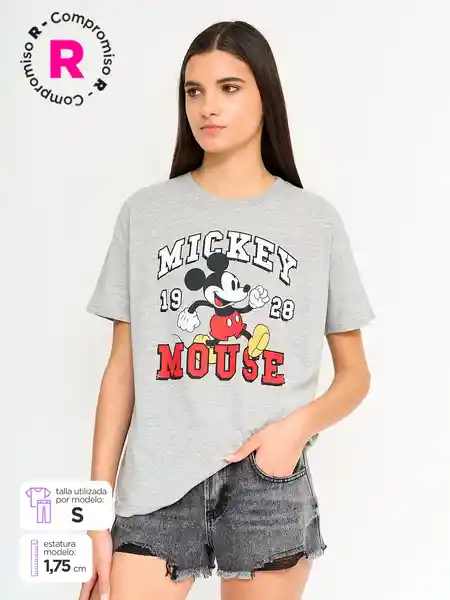 Disney Polera Manga Corta Emmickey3 Gris Melangue M S25