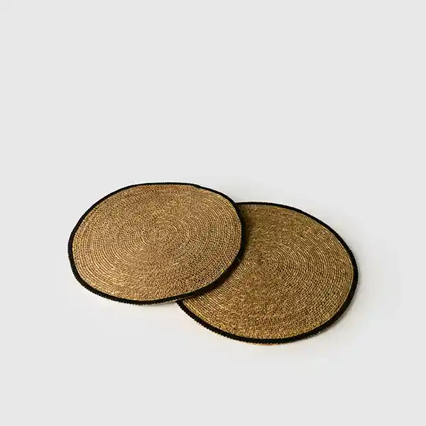 Set Individuales Boho Seagrass Bordado Café