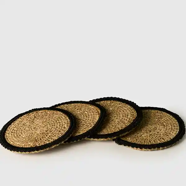 Set Posavasos Boho Seagrass Bordado Café