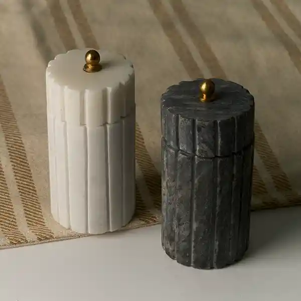 Set Salero Pimentero Marmol Molinillo Blanco