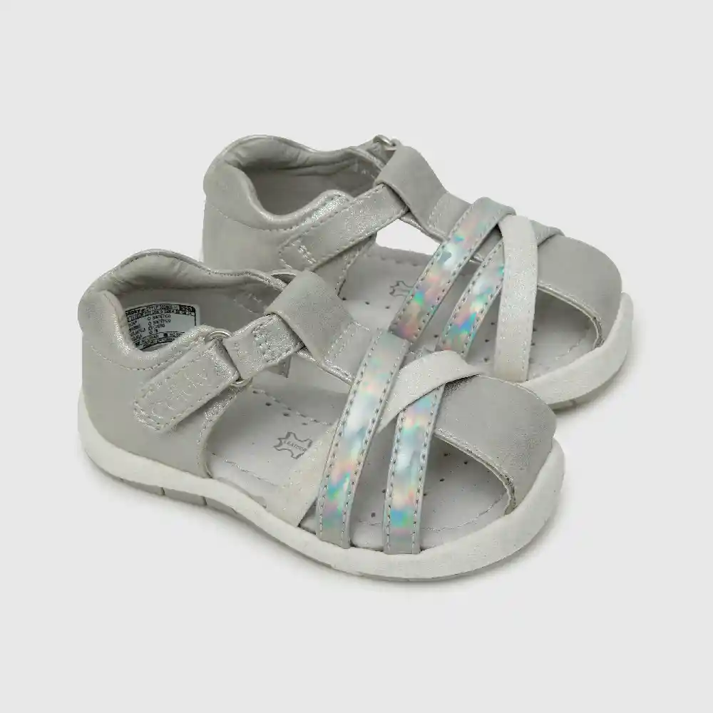 Sandalias Con Velcro Corto De Niña Gris Talla 19